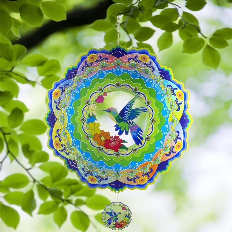 تمثال طائر الطنان الدوار من الفولاذ المقاوم للصدأ - ديكور فني معلق كبير للفناء والشرفة والحديقة - Image 1